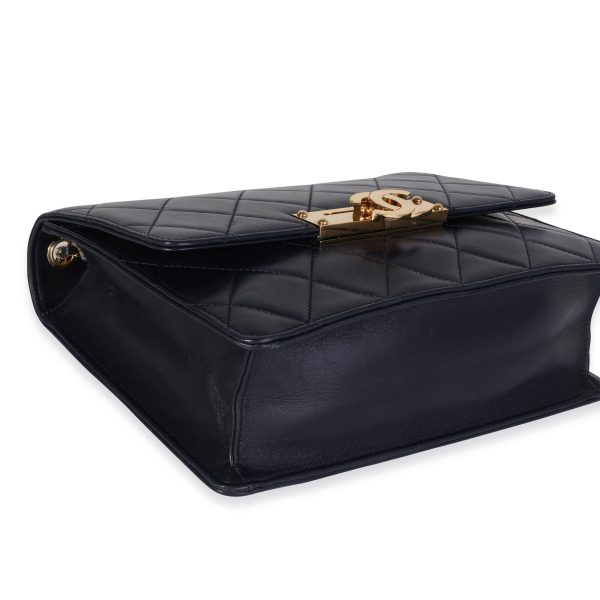 119436 box Chanel Navy Quilted Lambskin Medium Golden Class Flap Bag