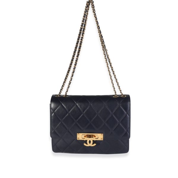 119436 bv Chanel Navy Quilted Lambskin Medium Golden Class Flap Bag