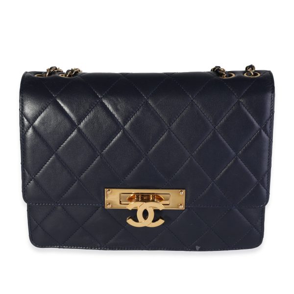 119436 fv Chanel Navy Quilted Lambskin Medium Golden Class Flap Bag