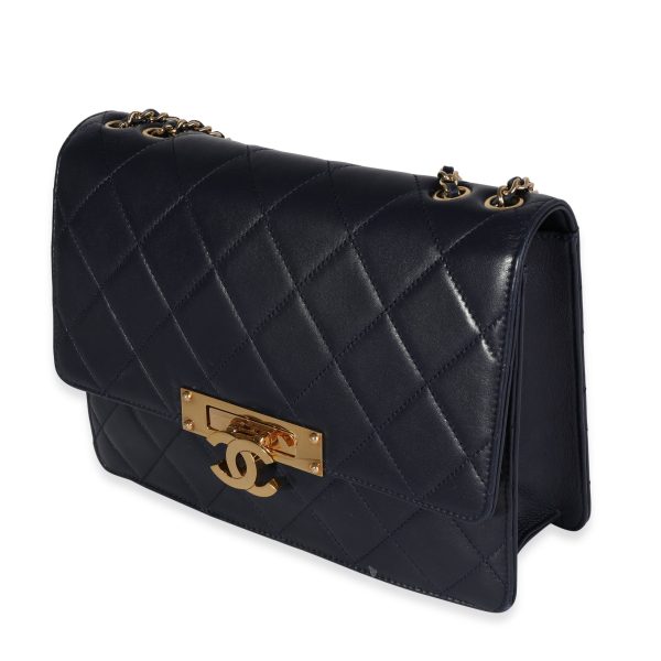 119436 sv Chanel Navy Quilted Lambskin Medium Golden Class Flap Bag