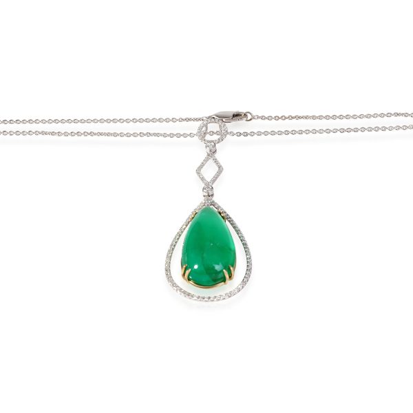 119464 sv Cabouchon Emerald Diamond Pendant in 14k Yellow GoldPlatinum 06 CTW