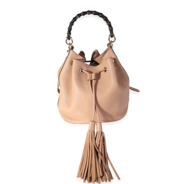 119499 fv Gucci Beige Pebbled Leather Miss Bamboo Bucket Bag