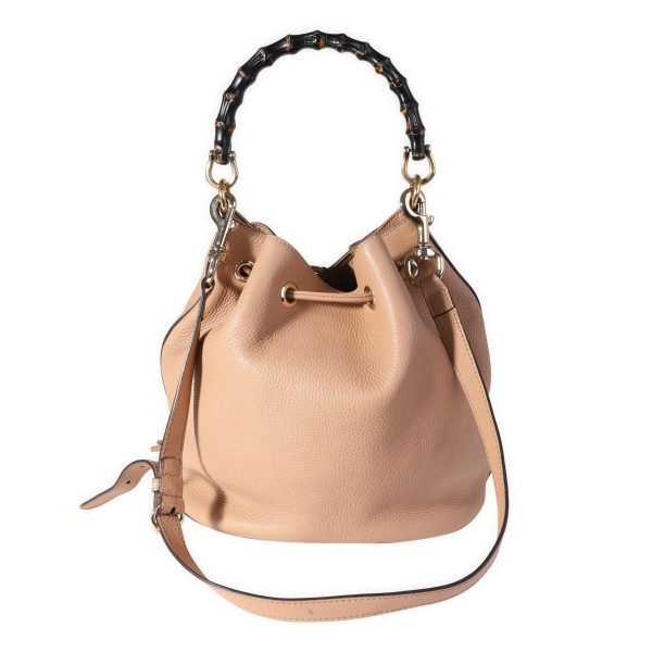 119499 pv Gucci Beige Pebbled Leather Miss Bamboo Bucket Bag