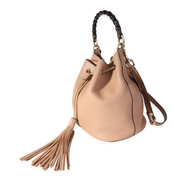 119499 sv Gucci Beige Pebbled Leather Miss Bamboo Bucket Bag