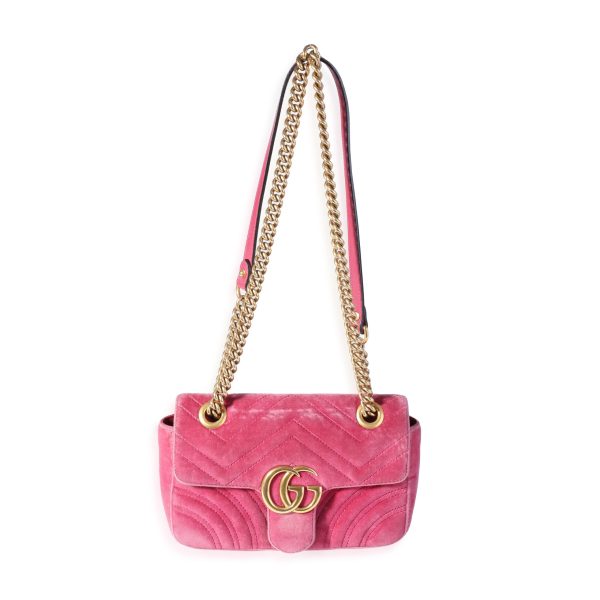 119513 bv Gucci Rose Velvet Matelass√© Marmont Small Shoulder Bag