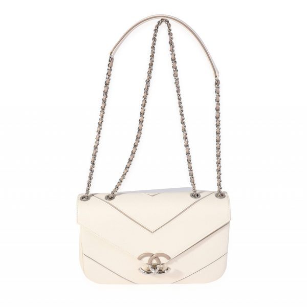 119519 bv Chanel Cream Grained Calfskin Large Chevron Flap White