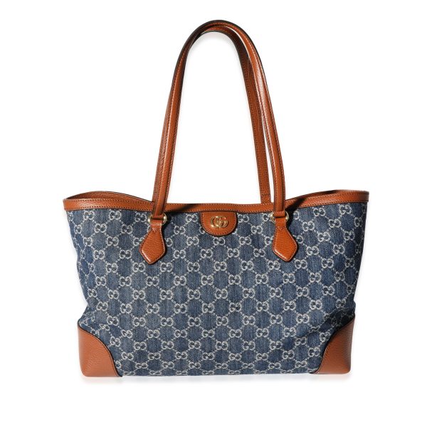 119671 fv Gucci Blue GG Denim Medium Ophidia Tote