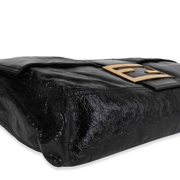 119677 box Fendi Black Patent Leather Oversized Convertible Baguette