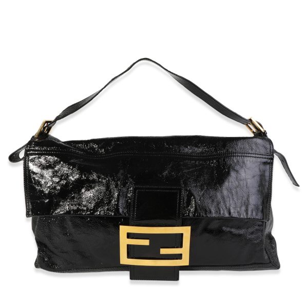 119677 fv Fendi Black Patent Leather Oversized Convertible Baguette