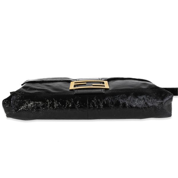 119677 stamp Fendi Black Patent Leather Oversized Convertible Baguette