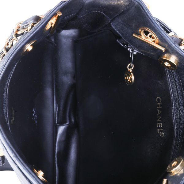 119697 av Chanel Vintage Black Quilted Lambskin Shoulder Bag