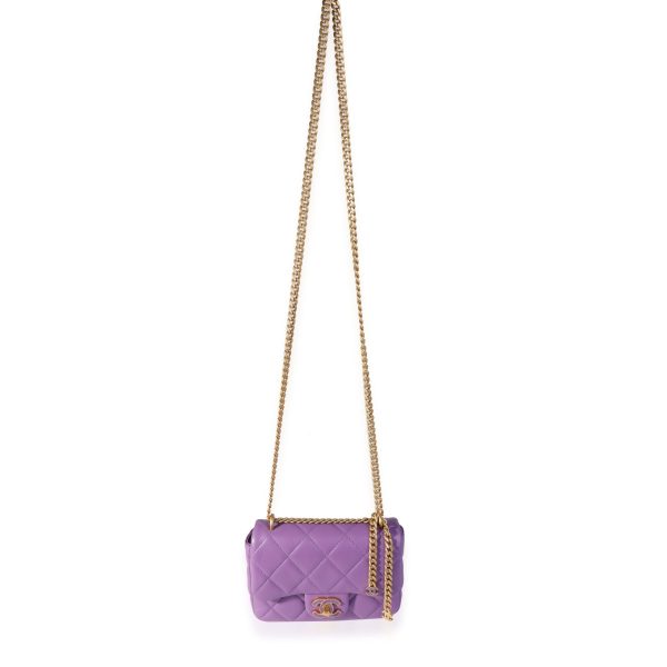 119725 bv Chanel Purple Quilted Lambskin Mini Square Chain Flap Bag