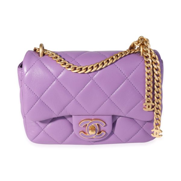 119725 fv Chanel Purple Quilted Lambskin Mini Square Chain Flap Bag