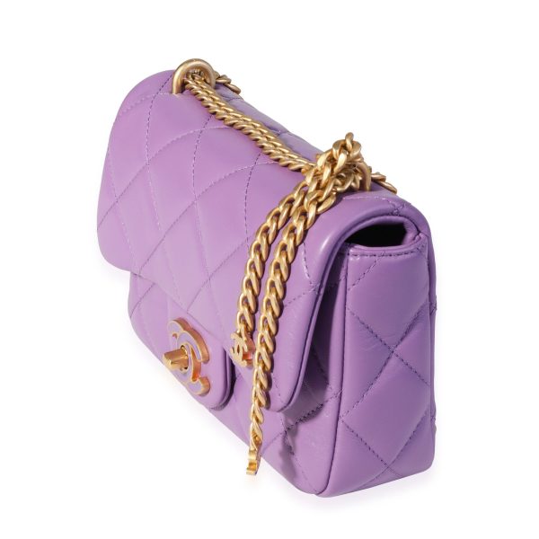 119725 sv Chanel Purple Quilted Lambskin Mini Square Chain Flap Bag