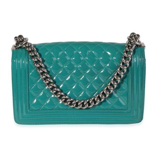 119799 bv Chanel Teal Quilted Patent Leather Plexi Old Medium Boy Bag