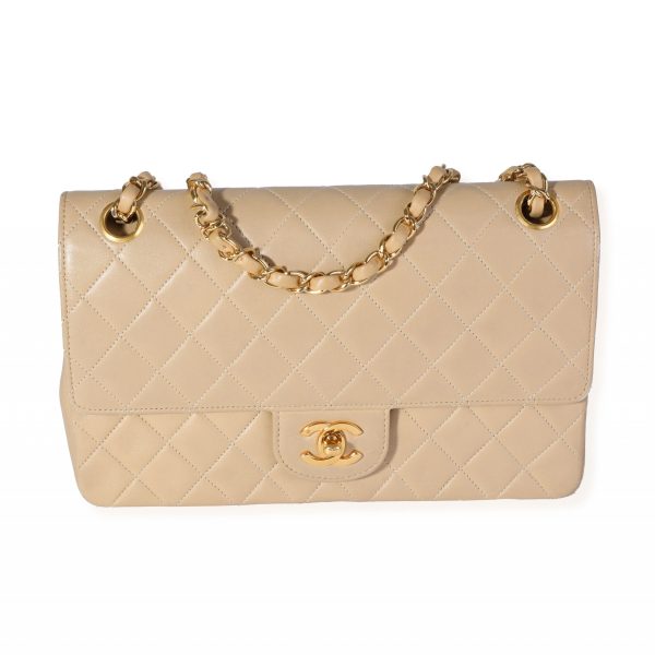 119804 fv Chanel Vintage Beige Quilted Lambskin Medium Classic Double Flap Bag