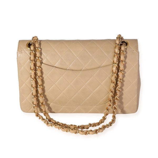 119804 pv Chanel Vintage Beige Quilted Lambskin Medium Classic Double Flap Bag