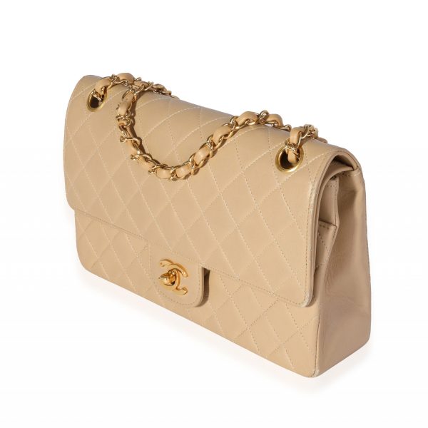 119804 sv Chanel Vintage Beige Quilted Lambskin Medium Classic Double Flap Bag