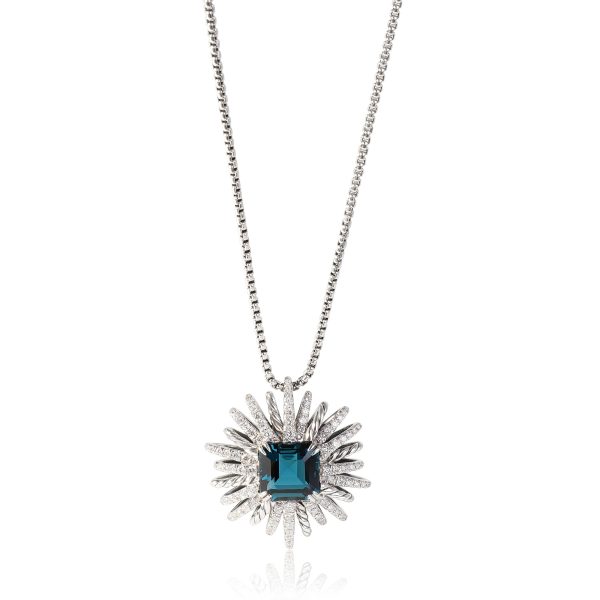 119824 fv David Yurman Starburst Blue Topaz Diamond Necklace in Sterling Silver