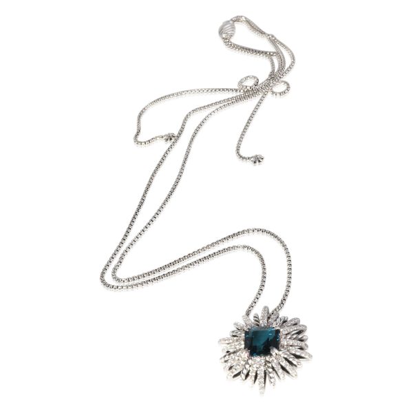 119824 pv David Yurman Starburst Blue Topaz Diamond Necklace in Sterling Silver