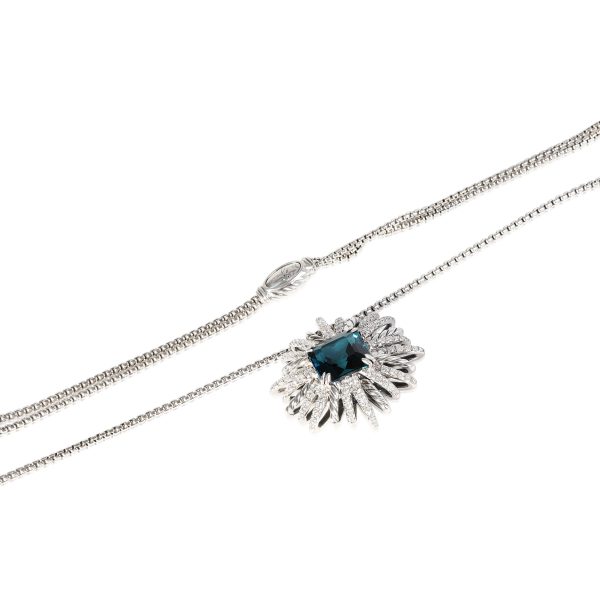 119824 sv David Yurman Starburst Blue Topaz Diamond Necklace in Sterling Silver