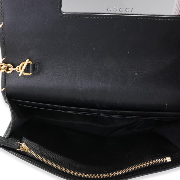 119831 ad1 Gucci Black Gold Calfskin Diagonal GG Mini Chain Wallet