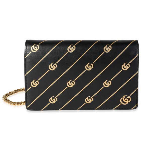 119831 fv Gucci Black Gold Calfskin Diagonal GG Mini Chain Wallet