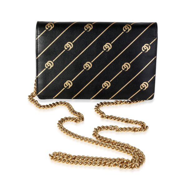 119831 pv Gucci Black Gold Calfskin Diagonal GG Mini Chain Wallet