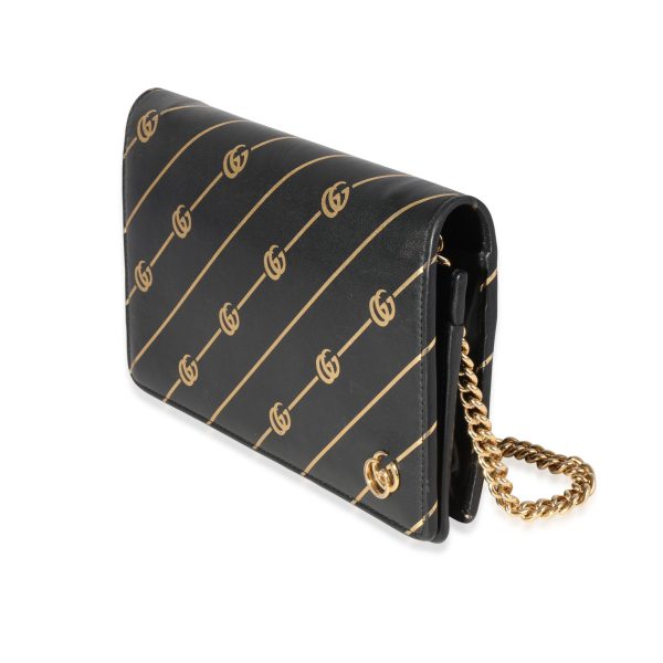 119831 sv Gucci Black Gold Calfskin Diagonal GG Mini Chain Wallet