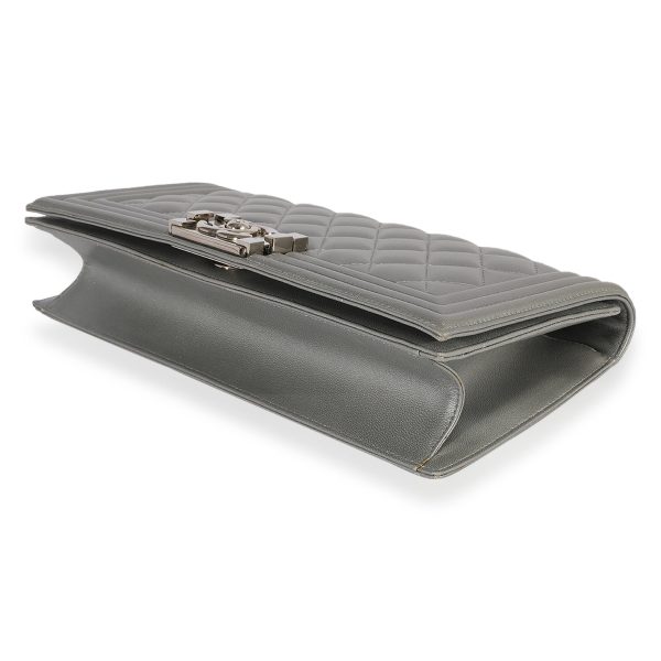 119854 box Chanel Metallic Silver Quilted Lambskin Boy Clutch