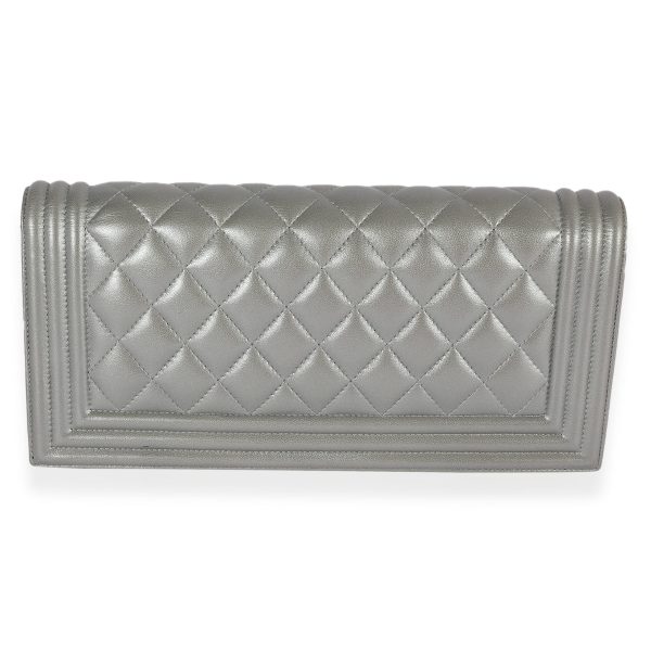 119854 pv Chanel Metallic Silver Quilted Lambskin Boy Clutch