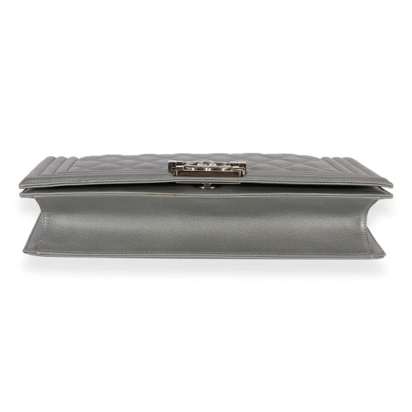 119854 stamp Chanel Metallic Silver Quilted Lambskin Boy Clutch