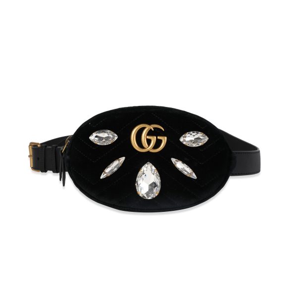 119901 fv 89f5c8a3 8653 492a 974e fa4072a96311 Gucci Black Crystal Matelassé Velvet GG Marmont Belt Bag 85