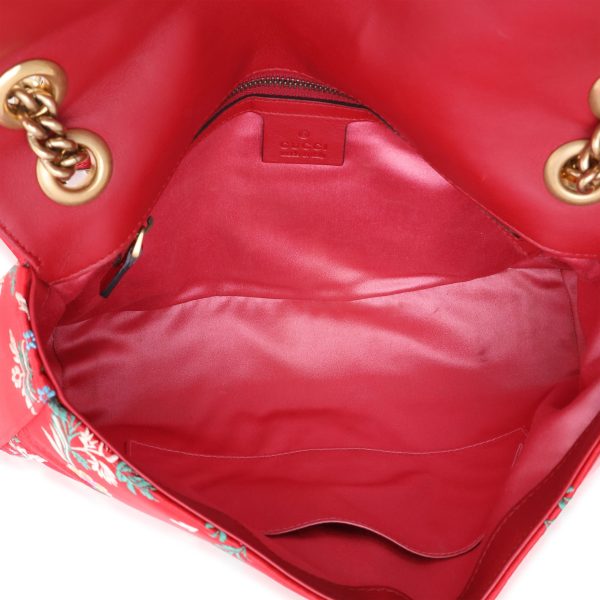 119964 ad1 Gucci Red Floral Silk Matelass√© Medium Marmont Bag