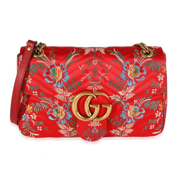 119964 fv Gucci Red Floral Silk Matelass√© Medium Marmont Bag