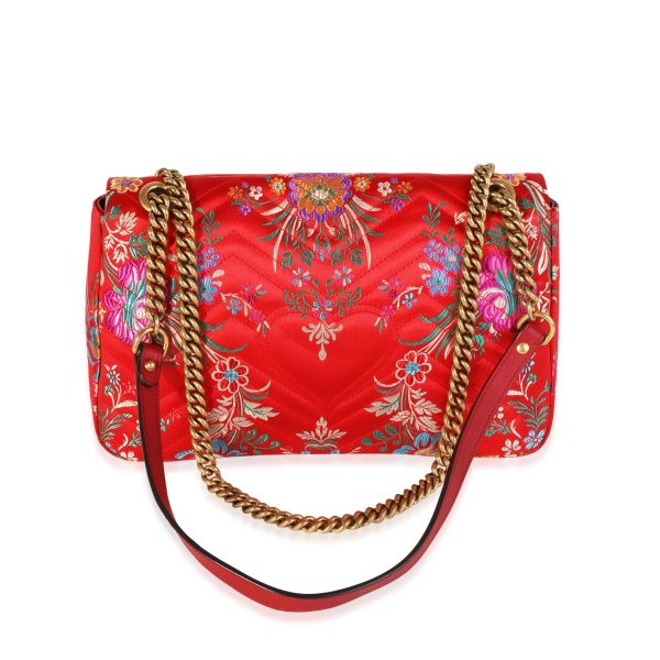 119964 pv Gucci Red Floral Silk Matelass√© Medium Marmont Bag