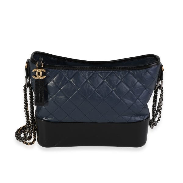 119986 fv 6587e07d 836a 4074 b9f2 54e16e9ff066 Chanel Navy Black Aged Calfskin Quilted Medium Gabrielle Hobo