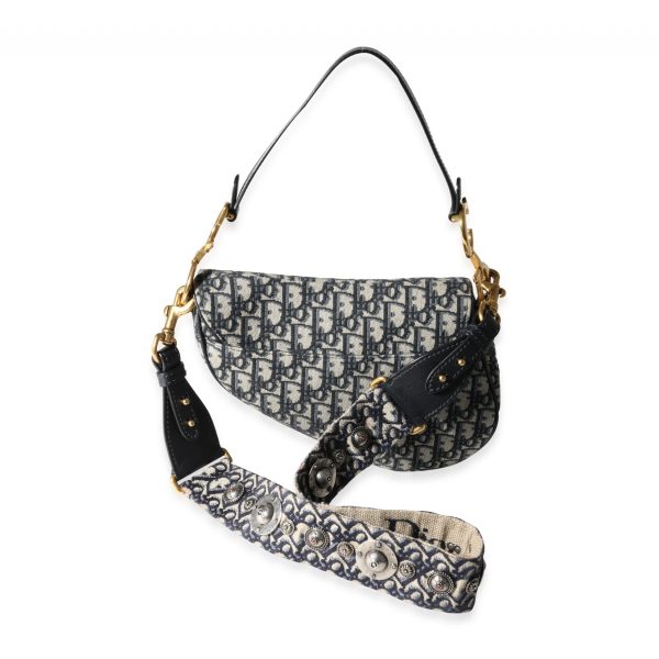 120007 pv c41560d6 f5e6 4515 abd7 77e2e09d743d Dior Blue Oblique Jacquard Saddle Bag with Bandoulière Strap