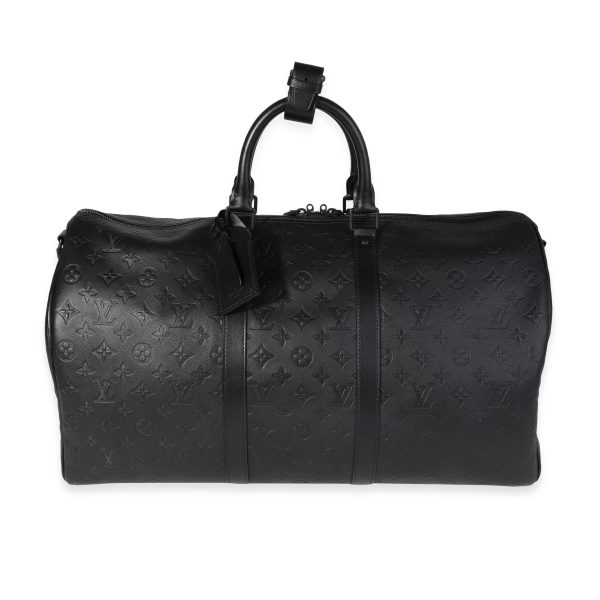 120061 fv Louis Vuitton Black Monogram Shadow Leather Keepall Bandoulière 50