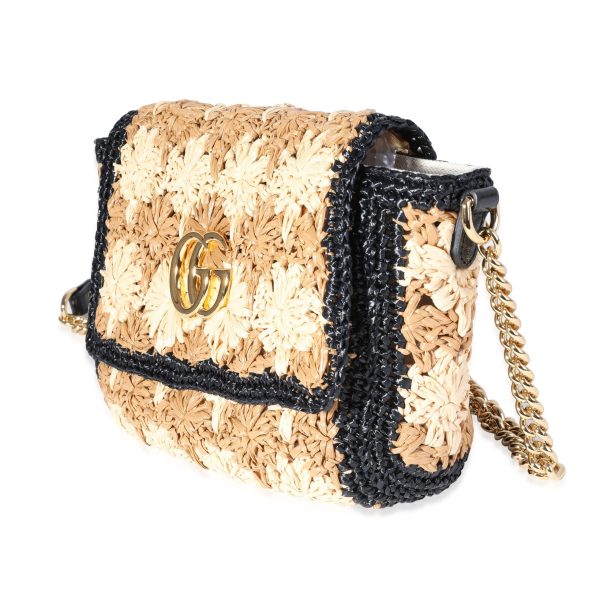 120108 sv Gucci Natural Black Raffia Small Marmont Shoulder Bag