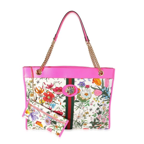 120111 ad1 Gucci Multicolor Flora Canvas Hot Pink Leather Rajah Tote