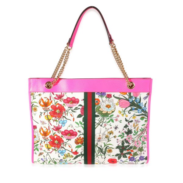 120111 pv Gucci Multicolor Flora Canvas Hot Pink Leather Rajah Tote