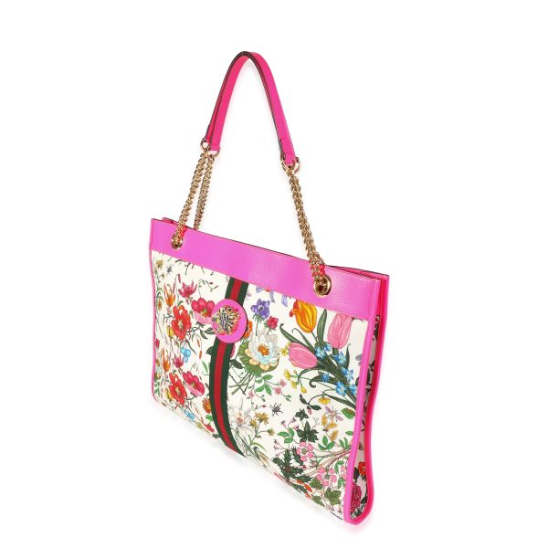 120111 sv Gucci Multicolor Flora Canvas Hot Pink Leather Rajah Tote