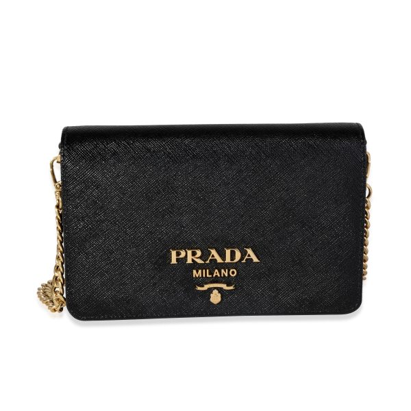 120121 fv Prada Black Saffiano Leather Mini Chain Wallet