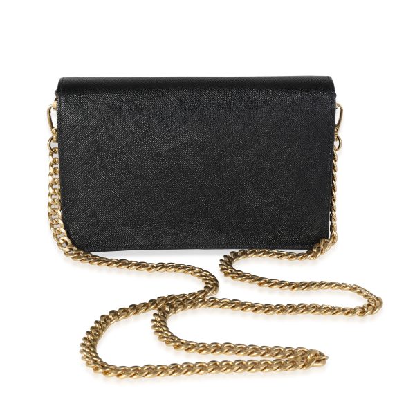 120121 pv Prada Black Saffiano Leather Mini Chain Wallet