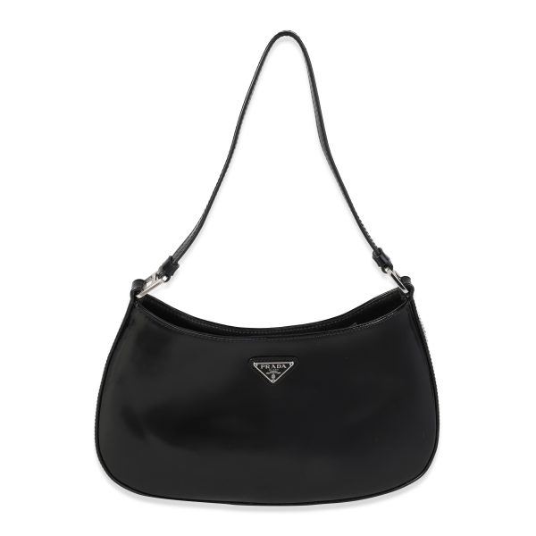 120124 fv Prada Black Brushed Leather Cleo Bag