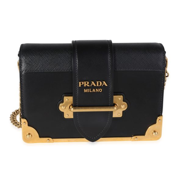 120125 fv Prada Black City Calf Saffiano Leather Cahier Bag