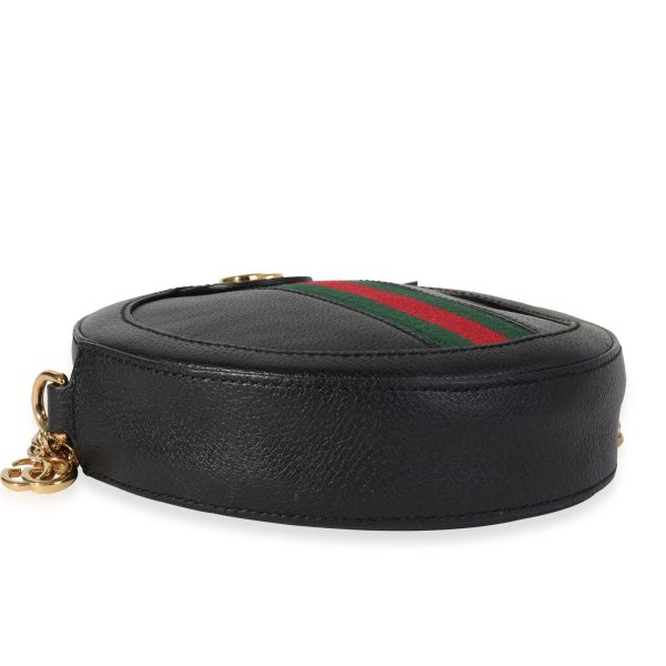 120131 clasp Gucci Black Leather Web Round Ophidia Mini Bag