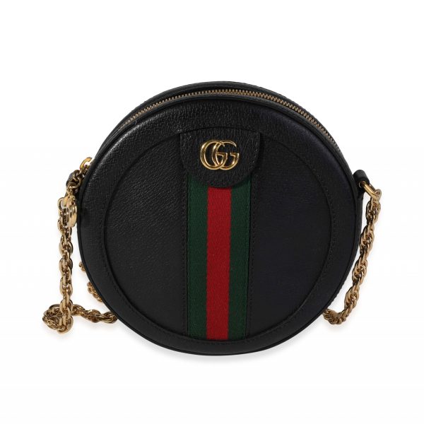 120131 fv Gucci Black Leather Web Round Ophidia Mini Bag