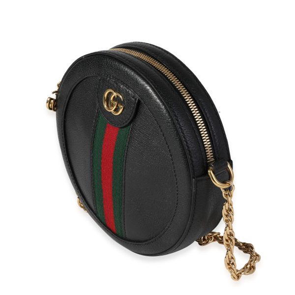 120131 sv Gucci Black Leather Web Round Ophidia Mini Bag